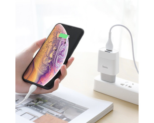 Мережевий зарядний пристрій HOCO C73A Glorious dual port charger set (iP)(EU) White (6931474713056)