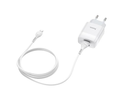 Мережевий зарядний пристрій HOCO C73A Glorious dual port charger set (iP)(EU) White (6931474713056)