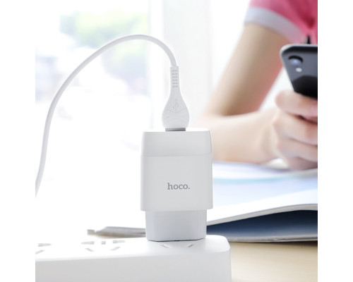 Мережевий зарядний пристрій HOCO C73A Glorious dual port charger set (iP)(EU) White (6931474713056)