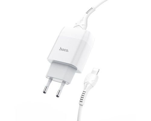 Мережевий зарядний пристрій HOCO C73A Glorious dual port charger set (iP)(EU) White (6931474713056)