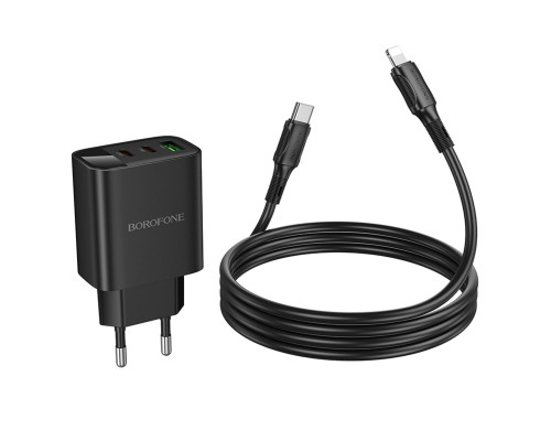 Мережевий зарядний пристрій BOROFONE BA98A Ilustre PD30W (2C1A) charger with digital display set (C to iP) (EU) Black (6941991120527)