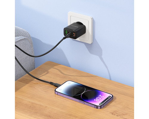 Мережевий зарядний пристрій BOROFONE BA98A Ilustre PD30W (2C1A) charger with digital display set (C to iP) (EU) Black (6941991120527)