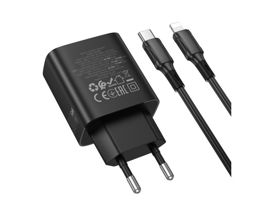 Мережевий зарядний пристрій BOROFONE BA98A Ilustre PD30W (2C1A) charger with digital display set (C to iP) (EU) Black (6941991120527)
