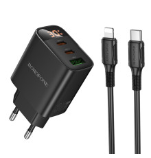 Мережевий зарядний пристрій BOROFONE BA98A Ilustre PD30W (2C1A) charger with digital display set (C to iP) (EU) Black (6941991120527)
