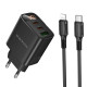 Мережевий зарядний пристрій BOROFONE BA98A Ilustre PD30W (2C1A) charger with digital display set (C to iP) (EU) Black (6941991120527)