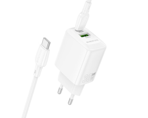 Мережевий зарядний пристрій BOROFONE BN29 Fuente PD30W+QC3.0 charger set (C to C) (EU) White (6941991120343)