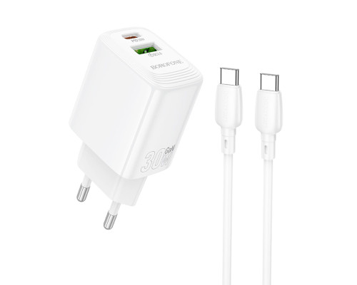Мережевий зарядний пристрій BOROFONE BN29 Fuente PD30W+QC3.0 charger set (C to C) (EU) White (6941991120343)