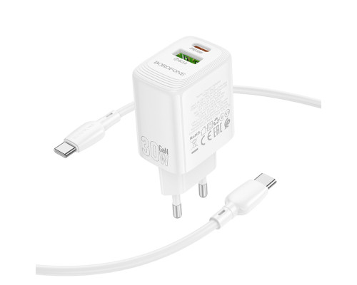 Мережевий зарядний пристрій BOROFONE BN29 Fuente PD30W+QC3.0 charger set (C to C) (EU) White (6941991120343)