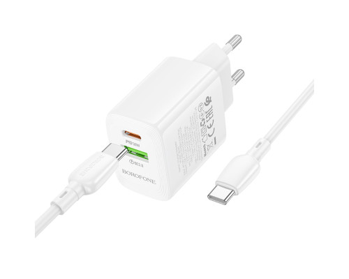 Мережевий зарядний пристрій BOROFONE BN29 Fuente PD30W+QC3.0 charger set (C to C) (EU) White (6941991120343)
