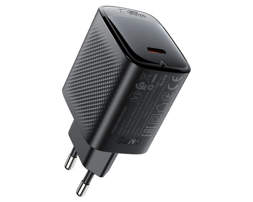 Мережевий зарядний пристрій ACEFAST A112 PD45W GaN single USB-C charger (EU) Black (6974316284055)