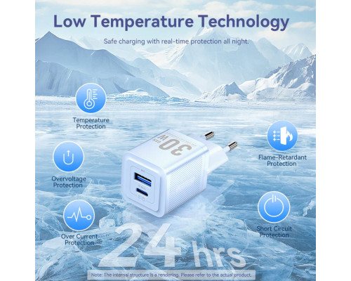 Мережевий зарядний пристрій Vention 2-Port USB (C + A) GaN Charger (30W/30W) EU-Plug White (FEQW0-EU)