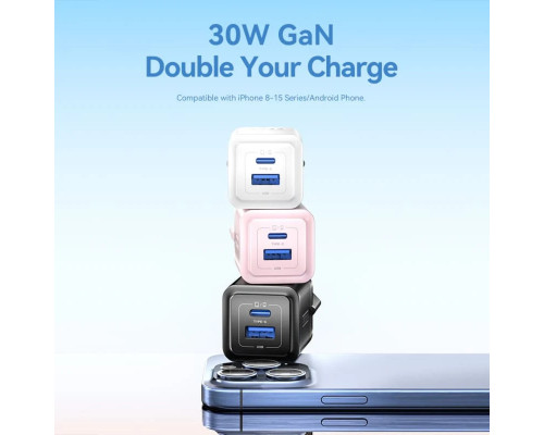 Мережевий зарядний пристрій Vention 2-Port USB (C + A) GaN Charger (30W/30W) EU-Plug White (FEQW0-EU)