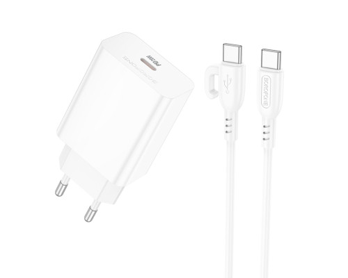 Мережевий зарядний пристрій з кабелем BOROFONE BA21A Pro Long journey single port PD20W charger set(C to C) White (6941991111426)