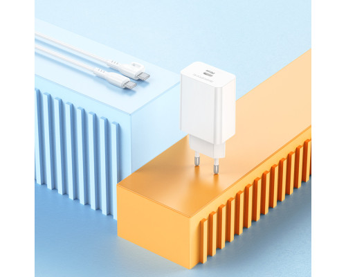 Мережевий зарядний пристрій з кабелем BOROFONE BA21A Pro Long journey single port PD20W charger set(C to C) White (6941991111426)