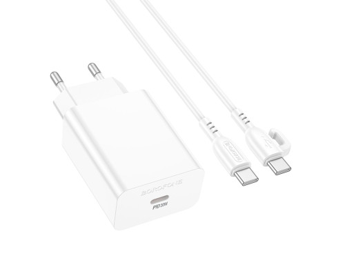 Мережевий зарядний пристрій з кабелем BOROFONE BA21A Pro Long journey single port PD20W charger set(C to C) White (6941991111426)