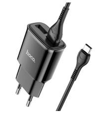 Мережевий зарядний пристрій HOCO C88A Star round dual port charger set(Type-C) 12W Black (6931474749543)