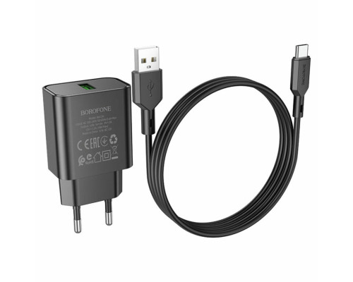 Мережевий зарядний пристрій BOROFONE BA72A Spring single port QC3.0 charger set(Type-C) 18W Black (BA72ACB)