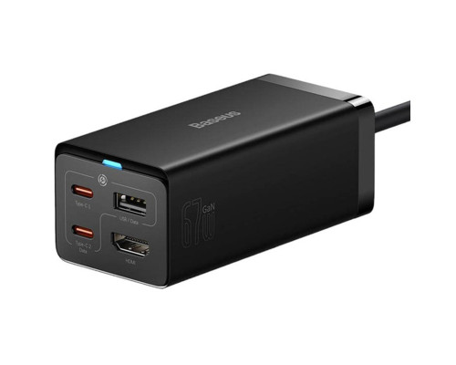 Мережевий зарядний пристрій Baseus GaN5 Pro Desktop Fast Charger 1U+2C+HDMI 67W with 1.5m power cord EU Black (CCGP110201)