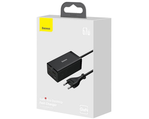 Мережевий зарядний пристрій Baseus GaN5 Pro Desktop Fast Charger 1U+2C+HDMI 67W with 1.5m power cord EU Black (CCGP110201)