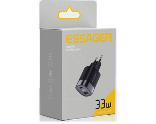 Мережевий зарядний пристрій Essager Lingyun 33W GaN Digital Display Travel Charger A+C EU black (ECTCA-LYB01-Z) (ECTCA-LYB01-Z)