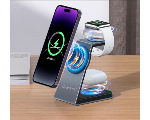 Бездротовий зарядний пристрій CHAROME H14 3-in-1 Wireless Charging Stand Silver (6974324910854 )