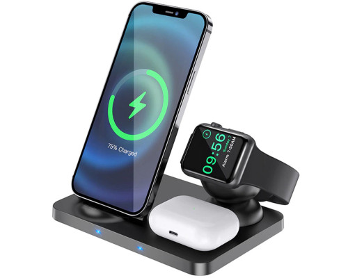 Бездротовий зарядний пристрій HOCO CW33 Ultra-Charge 3-in-1 vertical wireless fast charger Black (6931474746825)