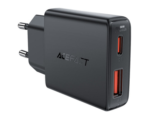 Мережевий зарядний пристрій ACEFAST A69 PD30W GaN (USB-A+USB-C) ultra-thin charger Black (6974316282709)