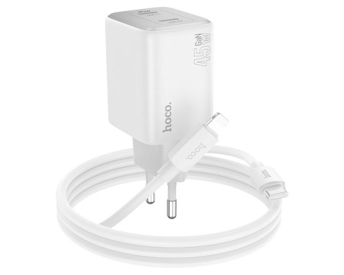 Мережевий зарядний пристрій HOCO N42 Elogiado dual-port PD45W(2C) charger set(C to iP) White (6942007617116)