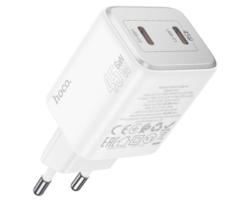 Мережевий зарядний пристрій HOCO N42 Elogiado dual-port PD45W(2C) charger set(C to iP) White (6942007617116)