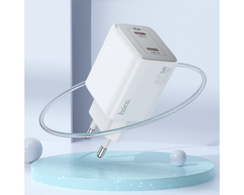 Мережевий зарядний пристрій HOCO N42 Elogiado dual-port PD45W(2C) charger set(C to iP) White (6942007617116)