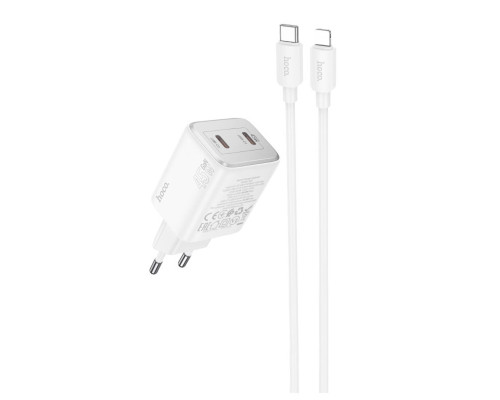 Мережевий зарядний пристрій HOCO N42 Elogiado dual-port PD45W(2C) charger set(C to iP) White (6942007617116)