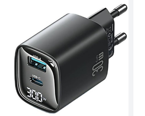 Зарядний пристрій Usams CC229 30W GaN 1USB A 1 Type-C Display Fast Charger black (CC229TC01)