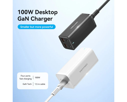 Зарядний пристрій Vention 4-Port USB (C + C + A + A) GaN Charger (100W/100W/18W/18W) EU-Plug Black (FBSBG-EU)