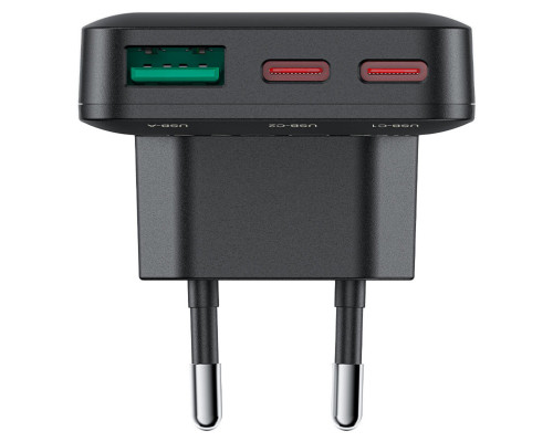 Мережевий зарядний пристрій ACEFAST A100 PD65W GaN 2C+A ultra-thin Charger Black (6974316283492)