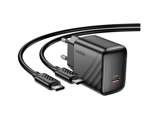 Мережевий зарядний пристрій HOCO CS24A Puerto single-port PD25W charger set (C to C)(EU) Black (6942007639774)