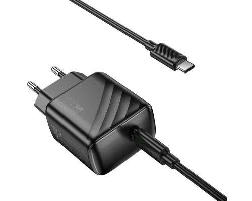 Мережевий зарядний пристрій HOCO CS24A Puerto single-port PD25W charger set (C to C)(EU) Black (6942007639774)