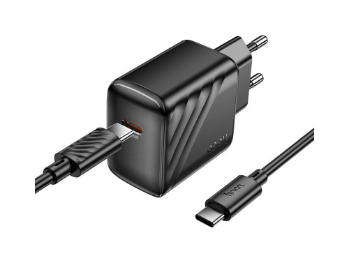 Мережевий зарядний пристрій HOCO CS24A Puerto single-port PD25W charger set (C to C)(EU) Black (6942007639774)