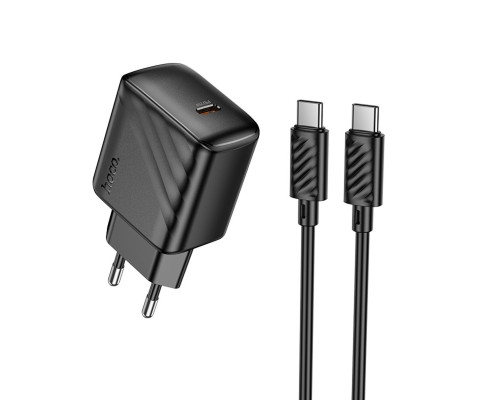 Мережевий зарядний пристрій HOCO CS24A Puerto single-port PD25W charger set (C to C)(EU) Black (6942007639774)