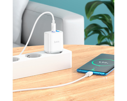 Мережевий зарядний пристрій HOCO C105A Stage dual port PD20W+QC3.0 charger set (Type-C to Type-C)(EU) White (6931474782922)