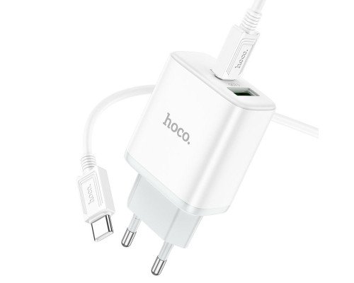 Мережевий зарядний пристрій HOCO C105A Stage dual port PD20W+QC3.0 charger set (Type-C to Type-C)(EU) White (6931474782922)