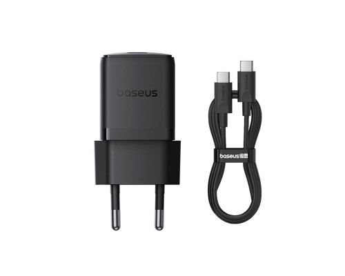 Мережевий зарядний пристрій Baseus Palm Fast Charger 1C 30W EU Cluster Black(With: Baseus Mini White Cable Type-C to Type-C 60W(20V/3A) 1m Cluster Bla (P10111605113-01)