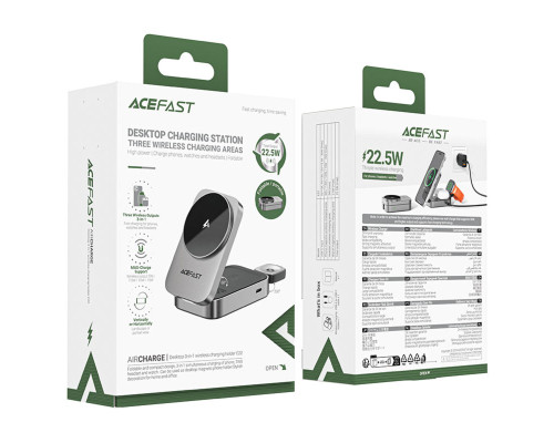Бездротовий зарядний пристрій ACEFAST E22 Desktop 3-in-1 Wireless Charging holder Metal Gray (6974316284079)