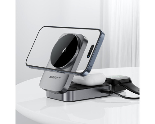Бездротовий зарядний пристрій ACEFAST E22 Desktop 3-in-1 Wireless Charging holder Metal Gray (6974316284079)