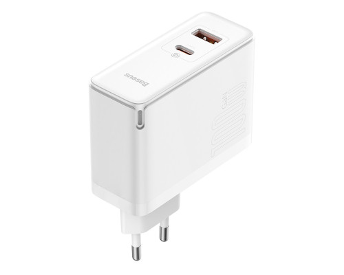 МЗП Baseus GaN5 Pro Fast Charger C+U 100W EU White (With Mini White Cable Type-C to Type-C 100W(20V/5A) 1m White） (CCGP090202)