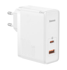 МЗП Baseus GaN5 Pro Fast Charger C+U 100W EU White (With Mini White Cable Type-C to Type-C 100W(20V/5A) 1m White） (CCGP090202)