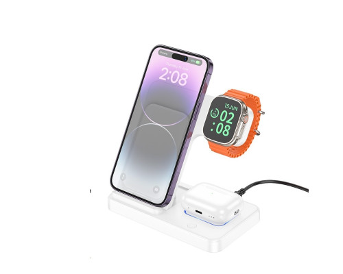 Бездротовий зарядний пристрій BOROFONE BQ26 Best 3-in-1 wireless fast charger White (6941991108013)