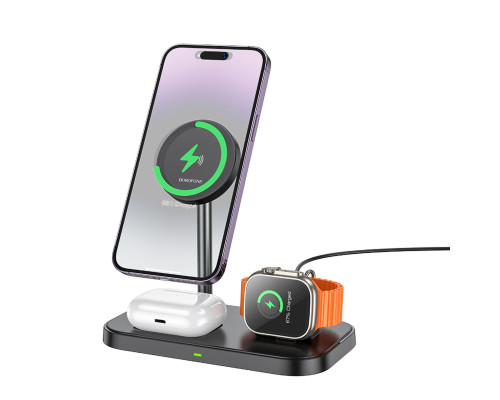 Бездротовий зарядний пристрій BOROFONE BQ29 Feliz 3-in-1 wireless fast charger Black (6941991110290)