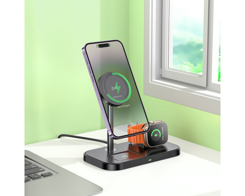 Бездротовий зарядний пристрій BOROFONE BQ29 Feliz 3-in-1 wireless fast charger Black (6941991110290)