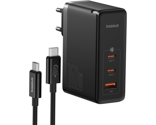 Мережевий зарядний пристрій Baseus GaN5 Pro Digital Fast Charger 2C+U 160W EU Cluster Black (With Superior Series Fast Charging Data Cable Type-C to T (P10110825113-00)