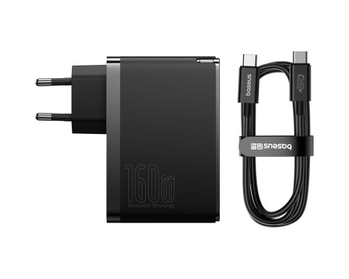 Мережевий зарядний пристрій Baseus GaN5 Pro Digital Fast Charger 2C+U 160W EU Cluster Black (With Superior Series Fast Charging Data Cable Type-C to T (P10110825113-00)